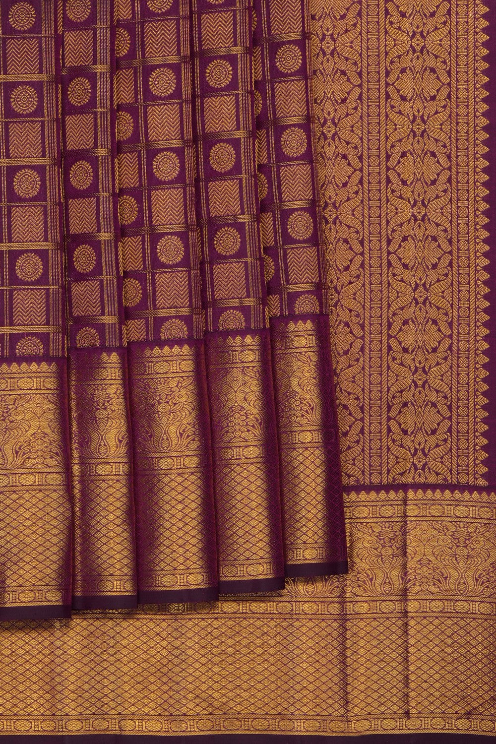 Image of Violet Vintage Kanjivaram silk Kattam Saree