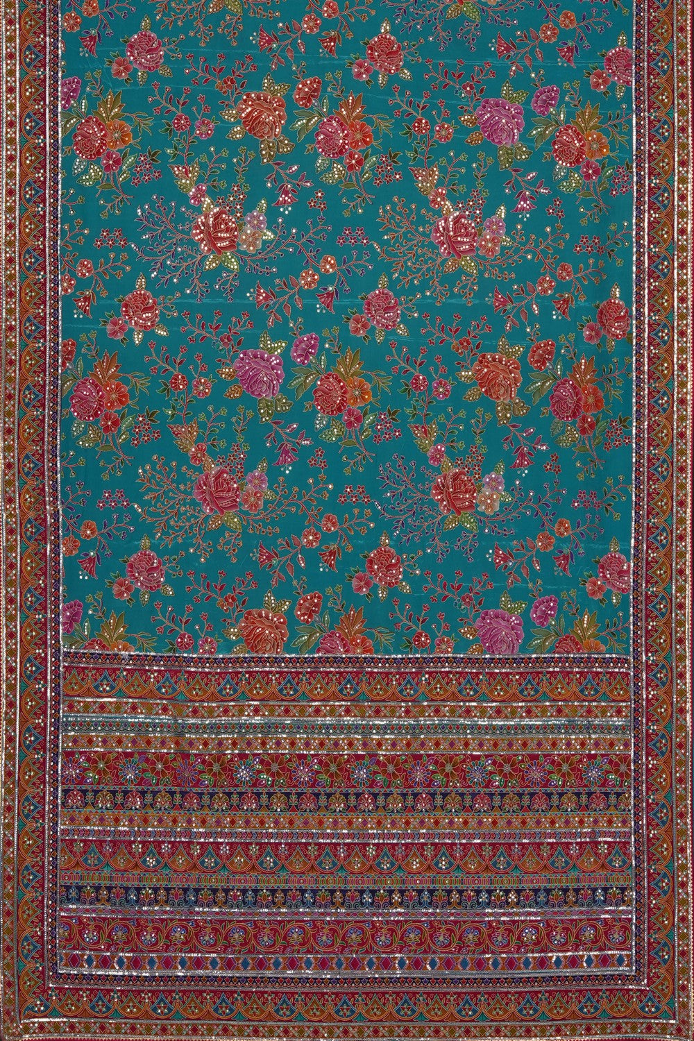 Image of Sea-Green Silk Embroidered Saree