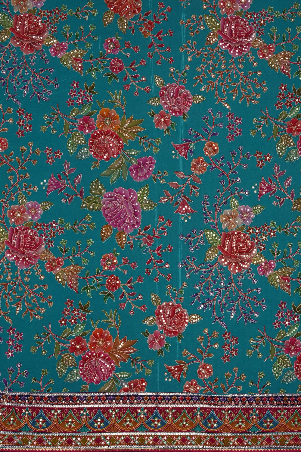 Image of Sea-Green Silk Embroidered Saree