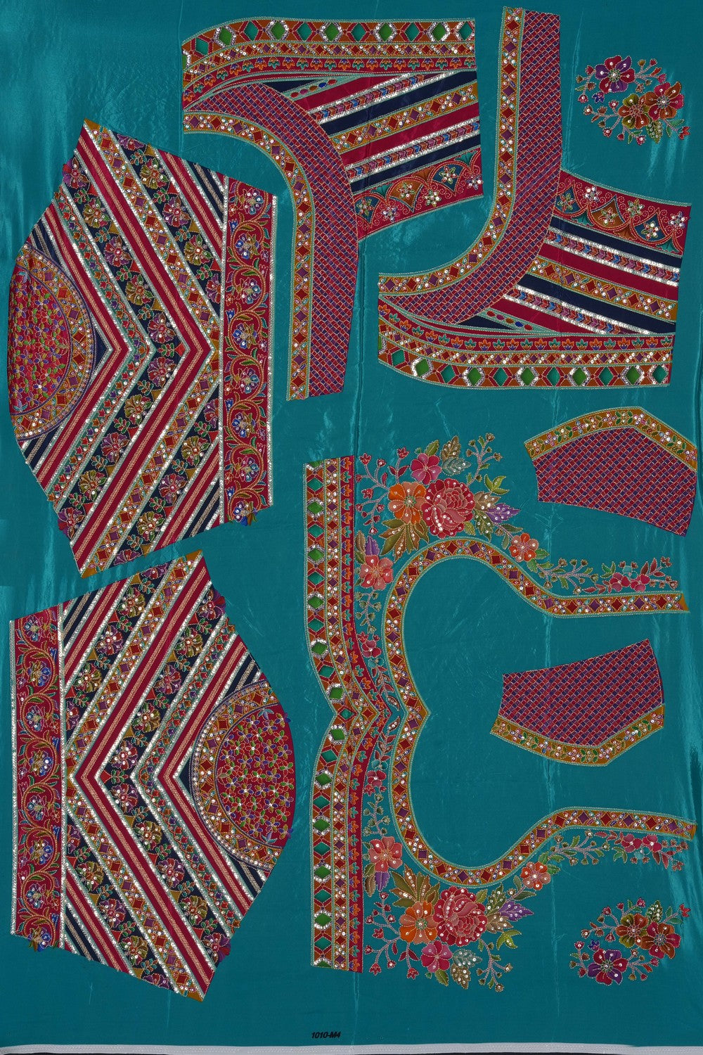 Image of Sea-Green Silk Embroidered Saree