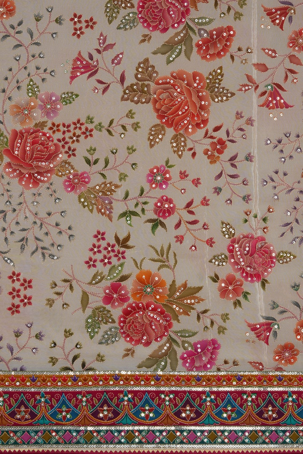 Image of Off-White Silk Embroidered Saree