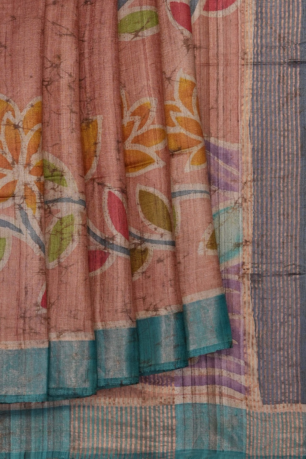 Image of Tussar Silk Saree With Batik Print