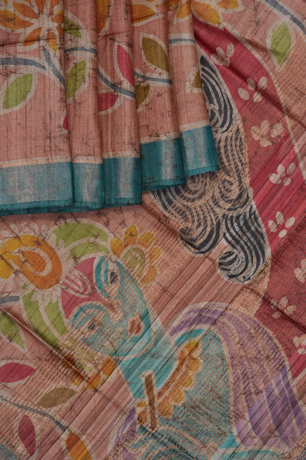 Image of Tussar Silk Saree With Batik Print