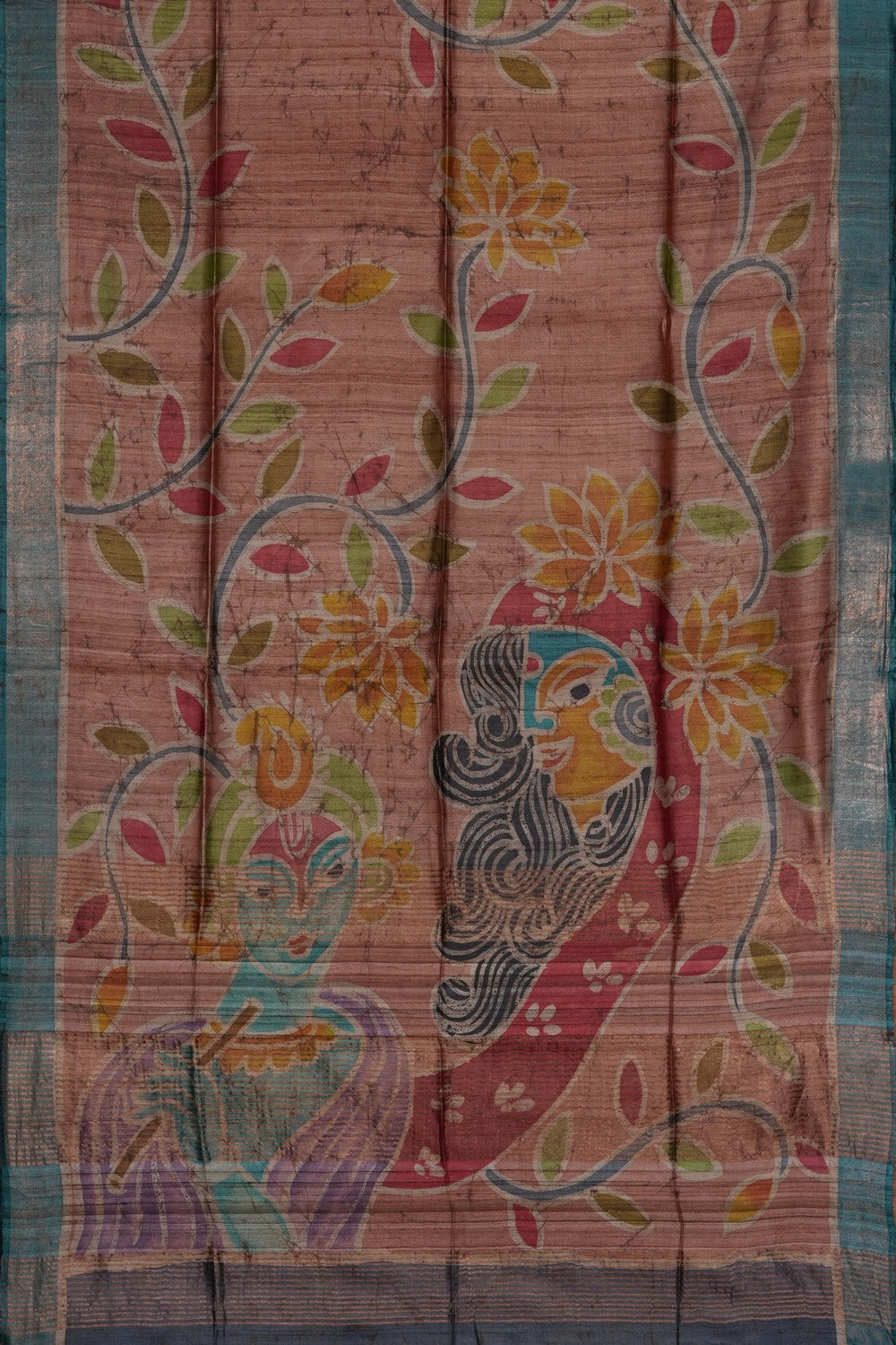 Image of Tussar Silk Saree With Batik Print