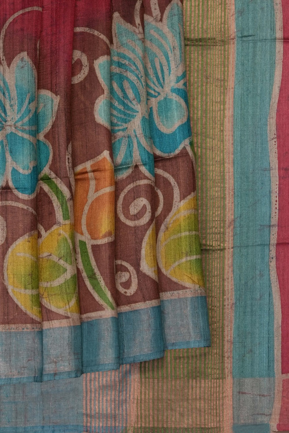 Image of Tussar Silk Saree With Batik Print
