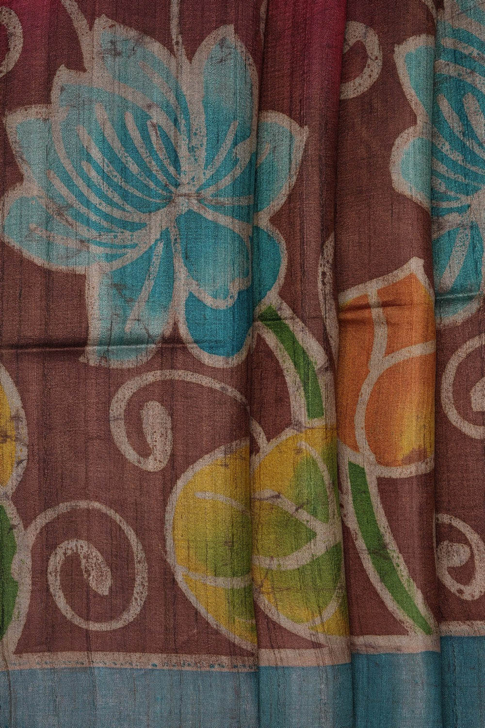 Image of Tussar Silk Saree With Batik Print