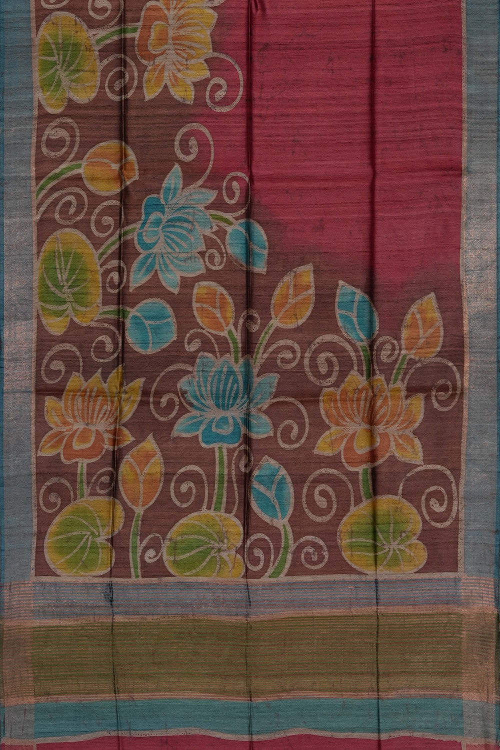 Image of Tussar Silk Saree With Batik Print