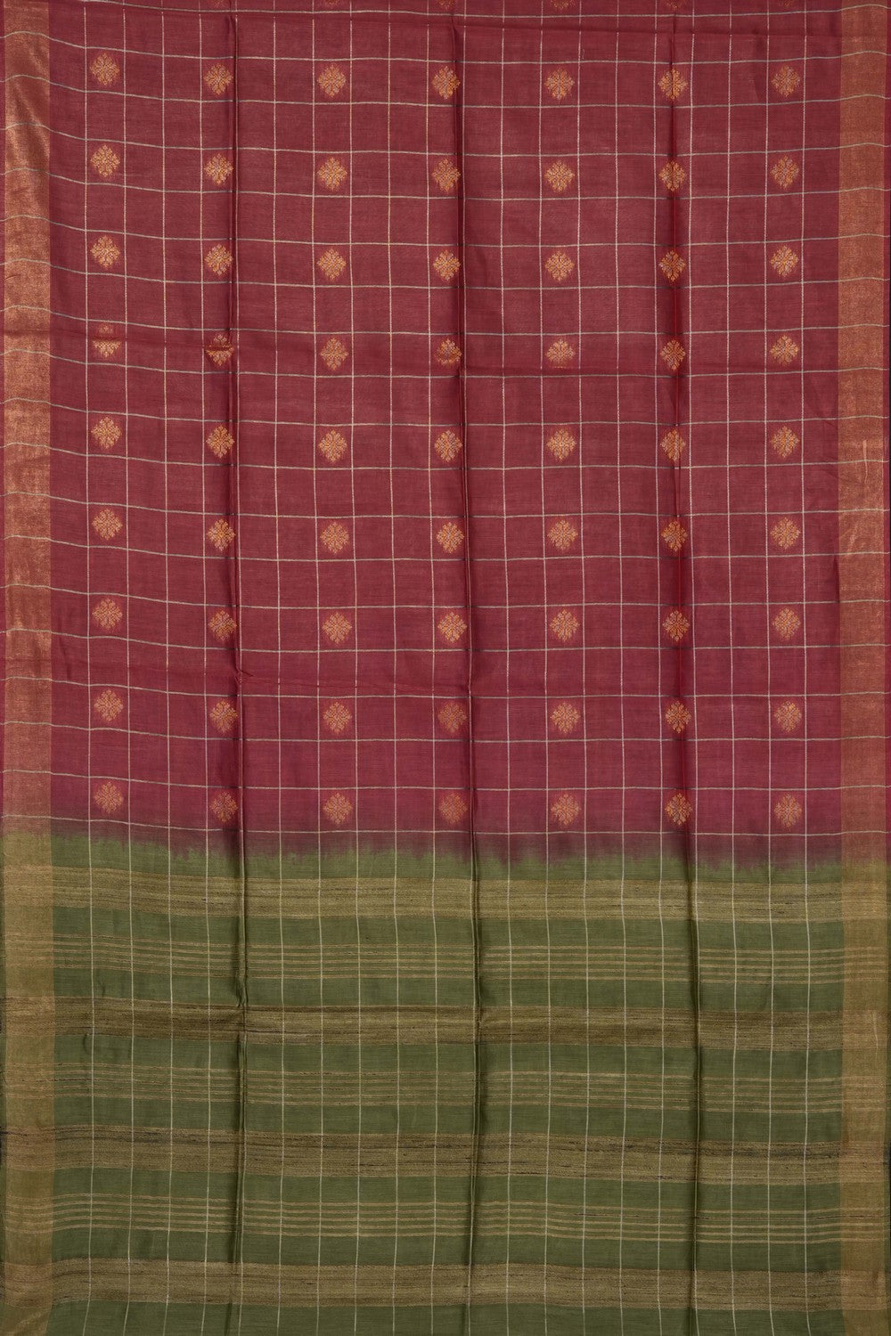 Image of Coral Red Desi Tussar Silk Saree