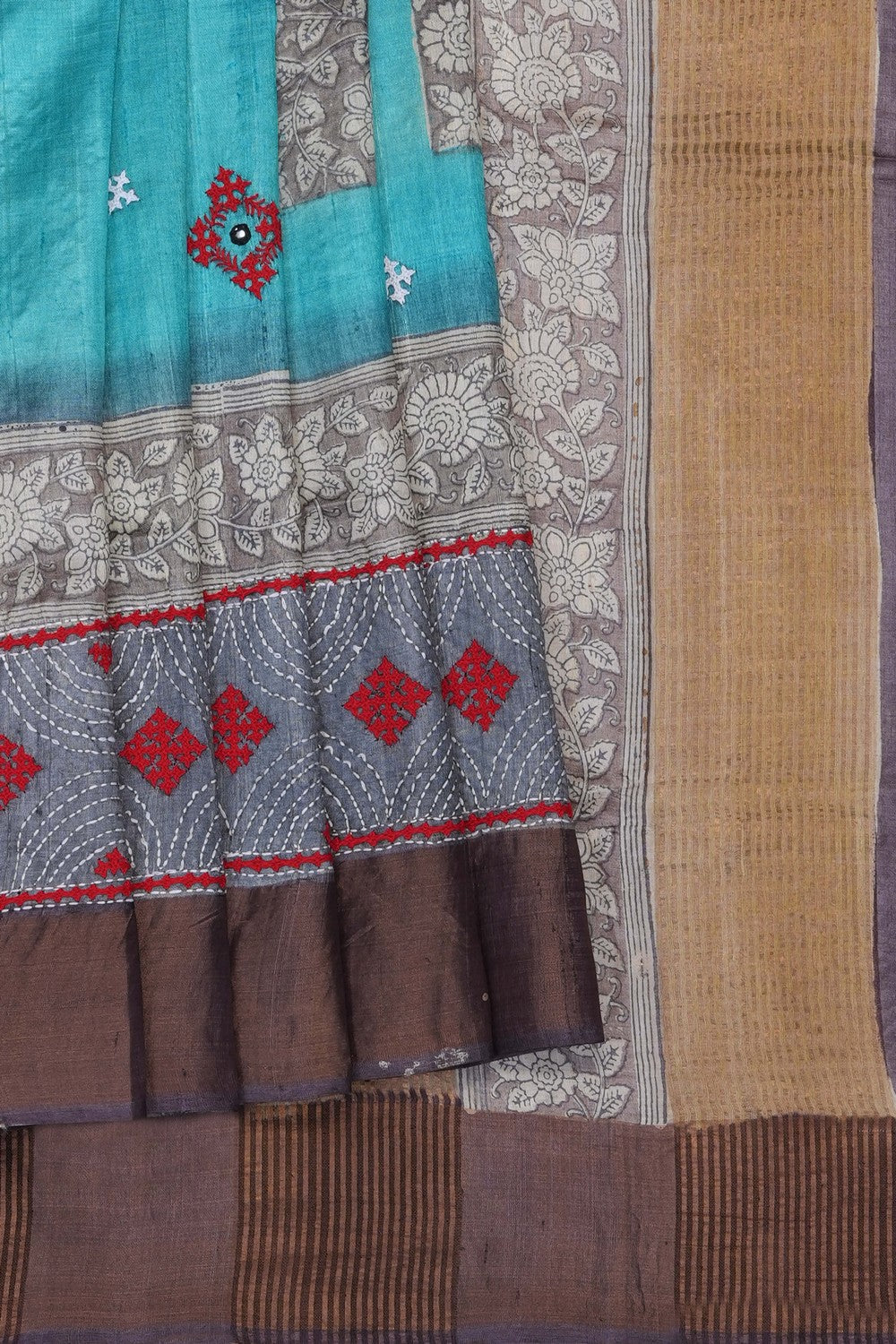 Image of Tussar Silk Saree With Beautiful Kasuti Embroidery Work