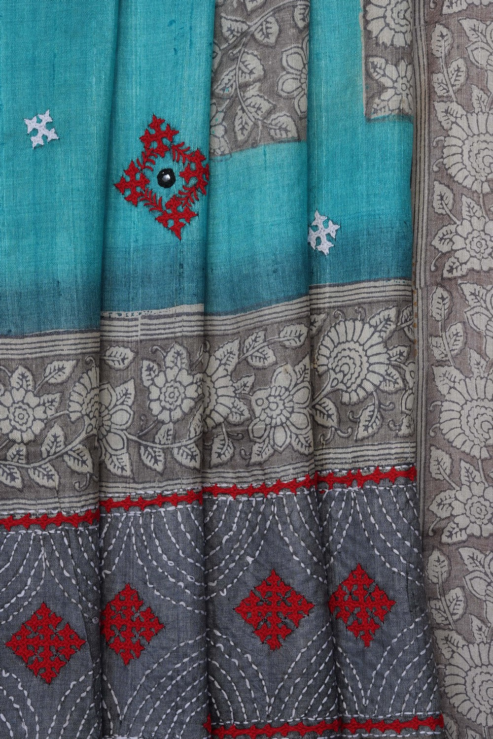 Image of Tussar Silk Saree With Beautiful Kasuti Embroidery Work