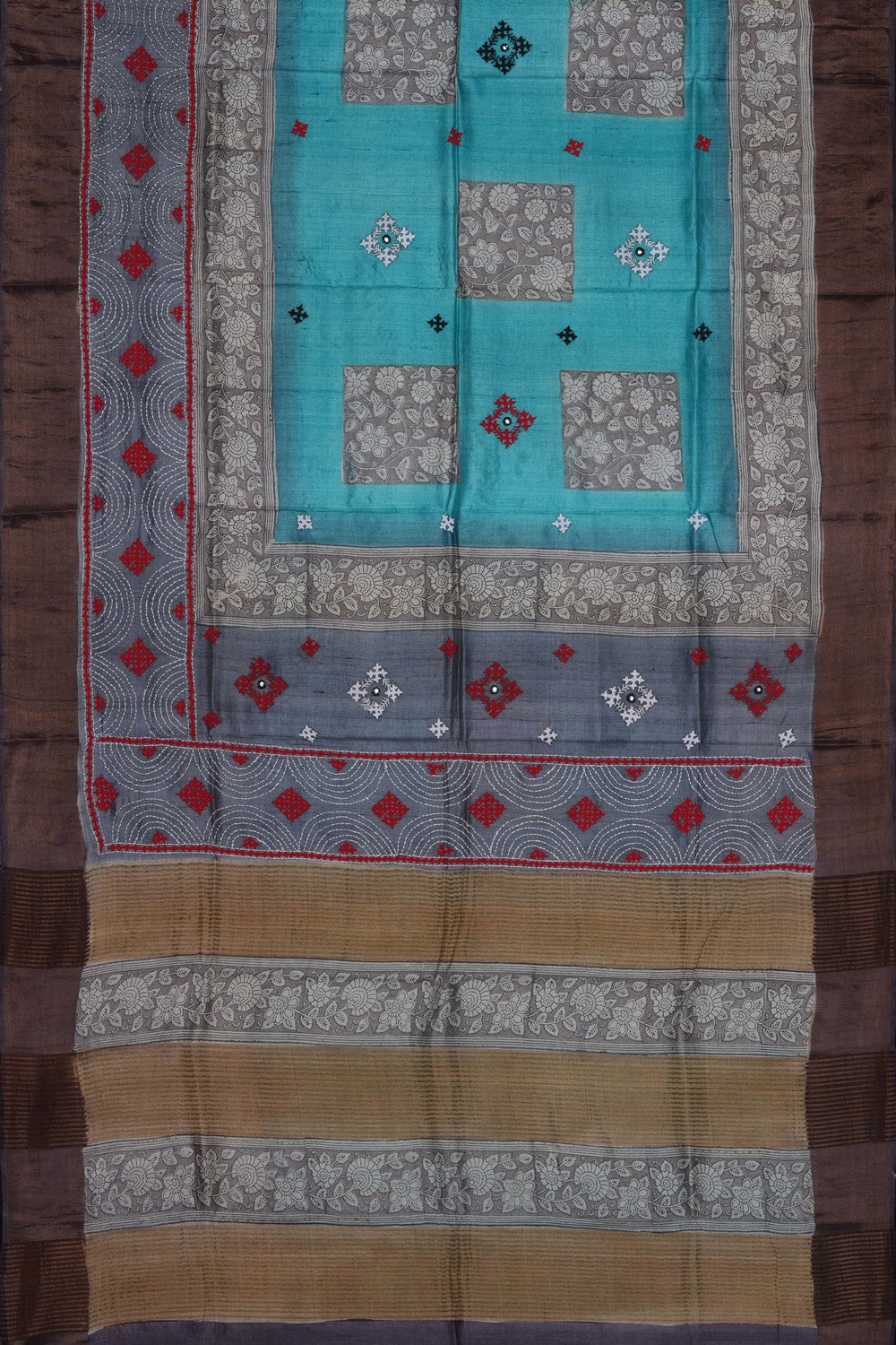 Image of Tussar Silk Saree With Beautiful Kasuti Embroidery Work