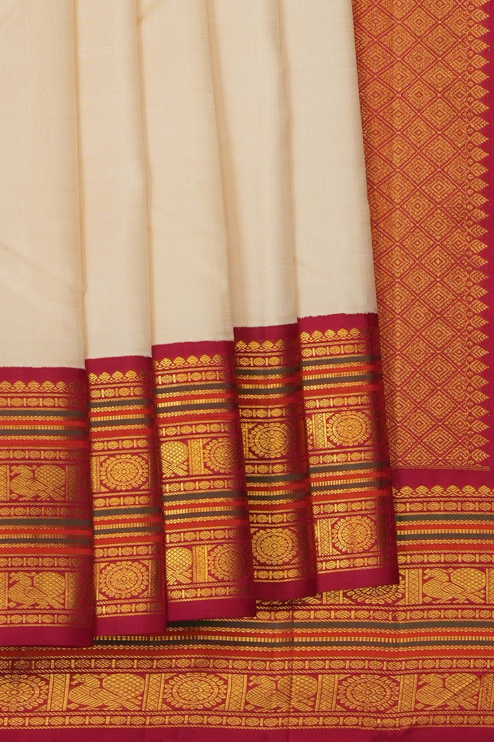 Image of Off-White Arani Silk Saree