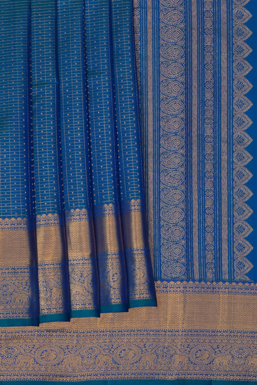 Image of Blue South Silk Kattam Saree