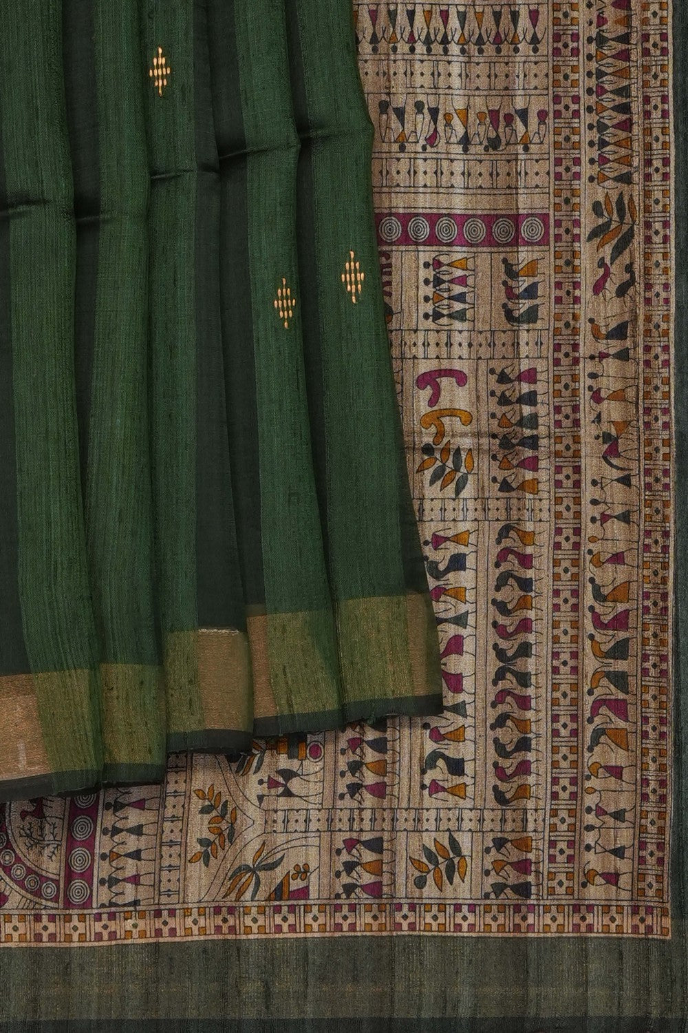 Image of Bottle-Green Tussar Silk Saree