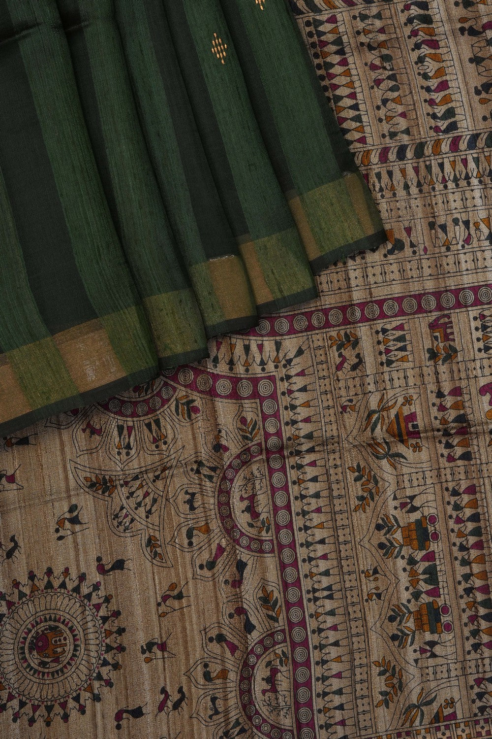 Image of Bottle-Green Tussar Silk Saree