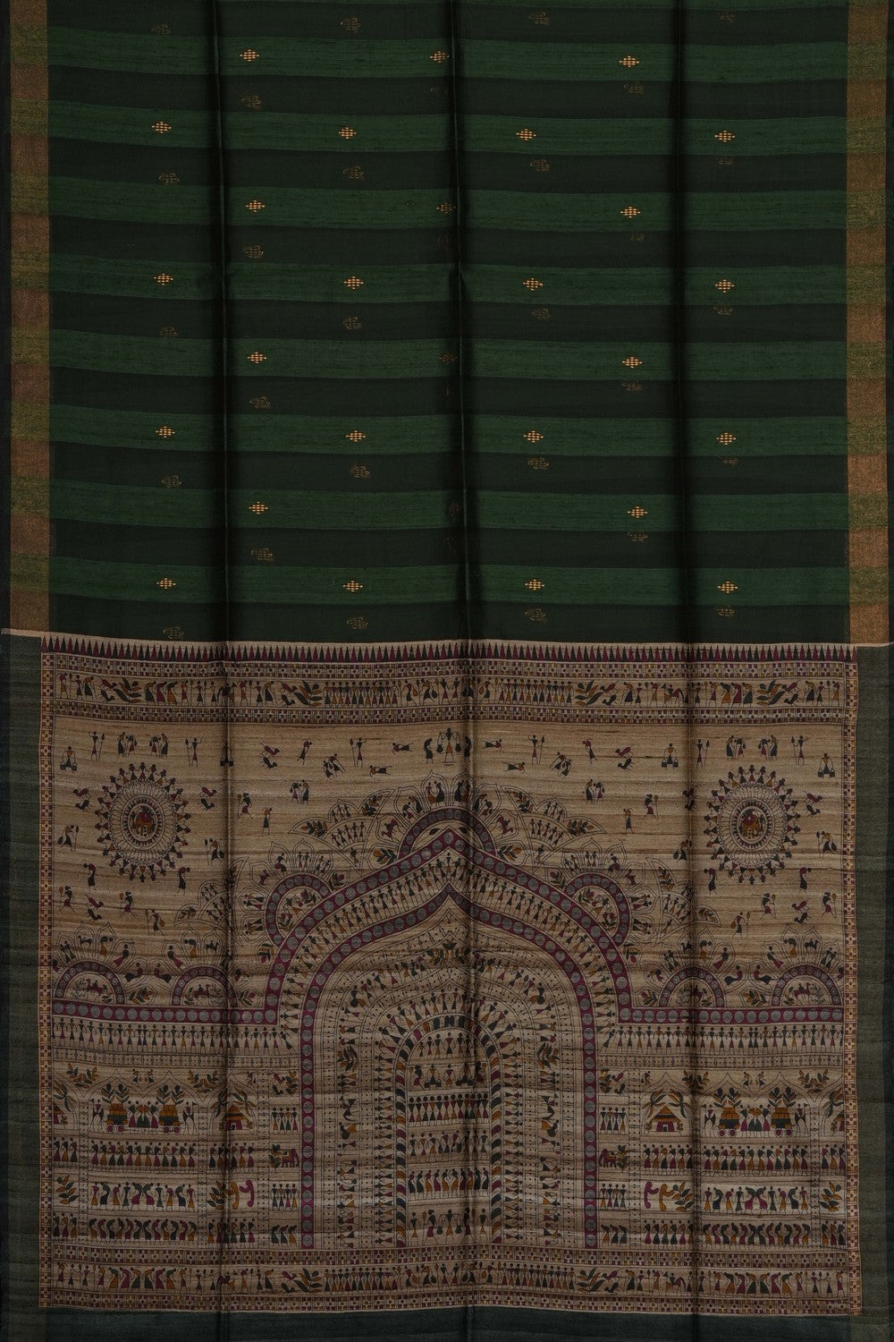Image of Bottle-Green Tussar Silk Saree