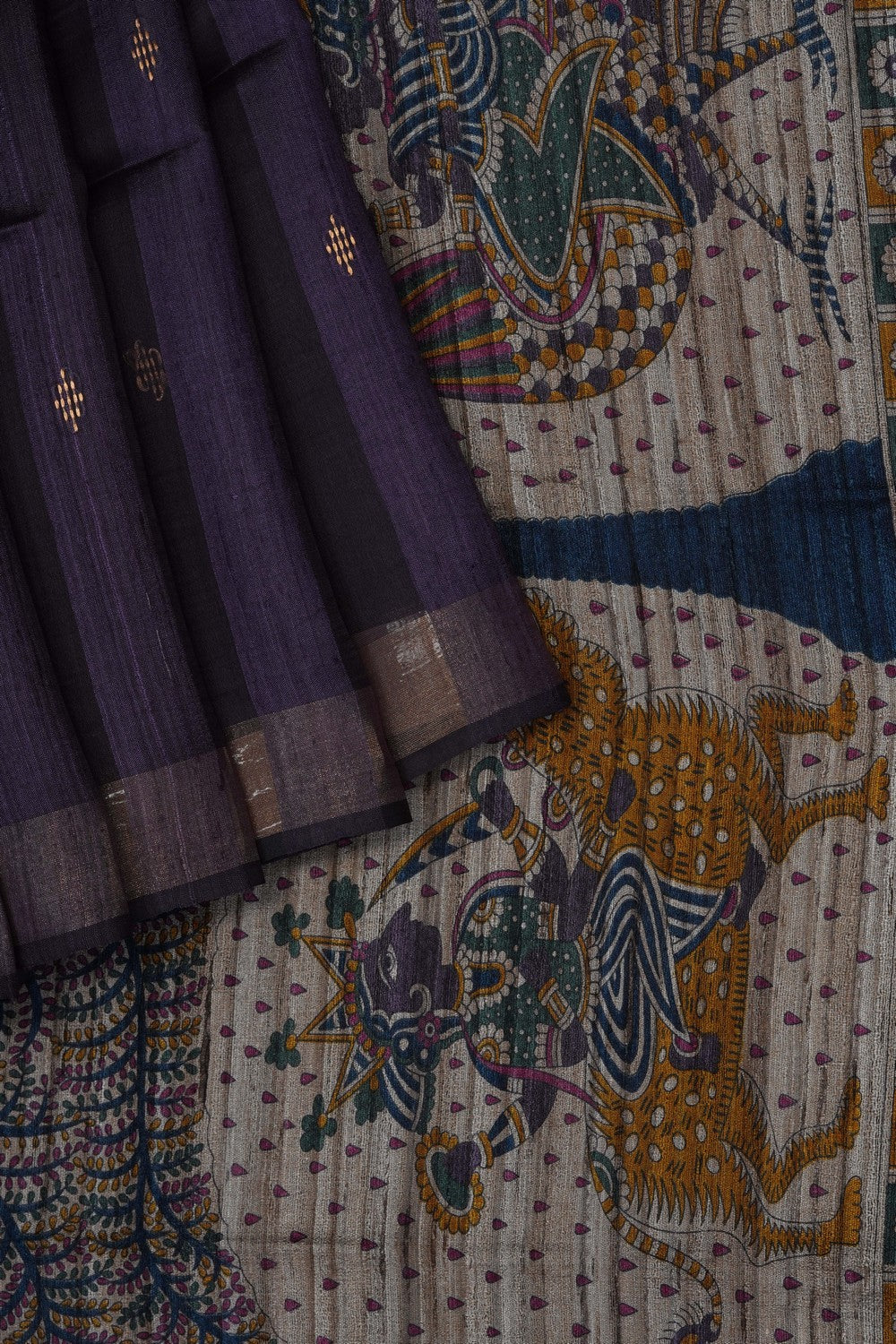 Image of Purple Tussar Silk Saree