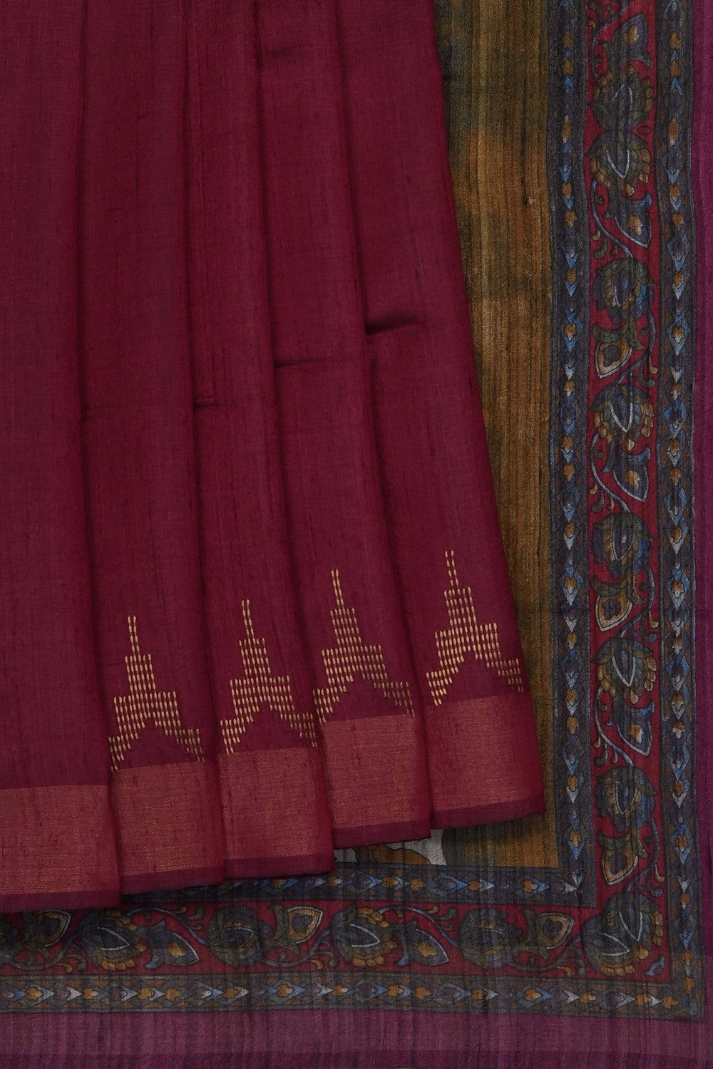 Image of Maroon Tussar Silk Saree
