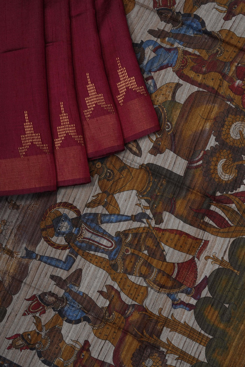 Image of Maroon Tussar Silk Saree