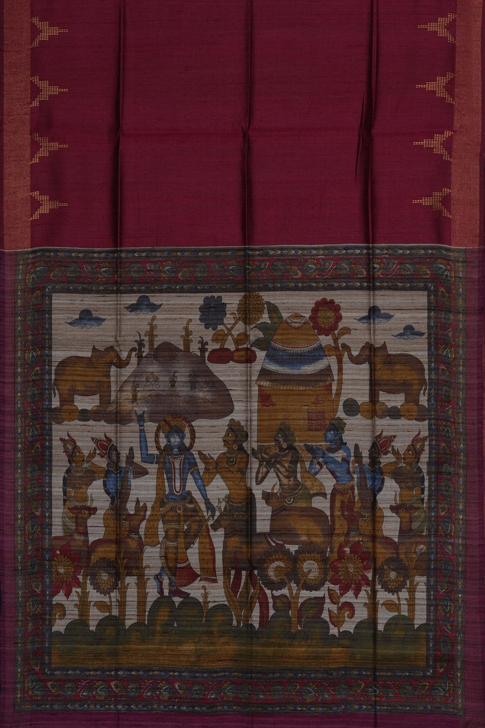 Image of Maroon Tussar Silk Saree