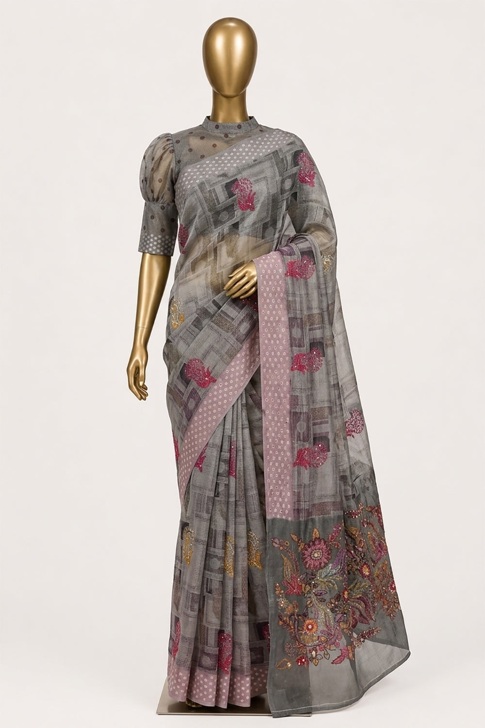 Image of Grey Desi Tussar Silk Saree