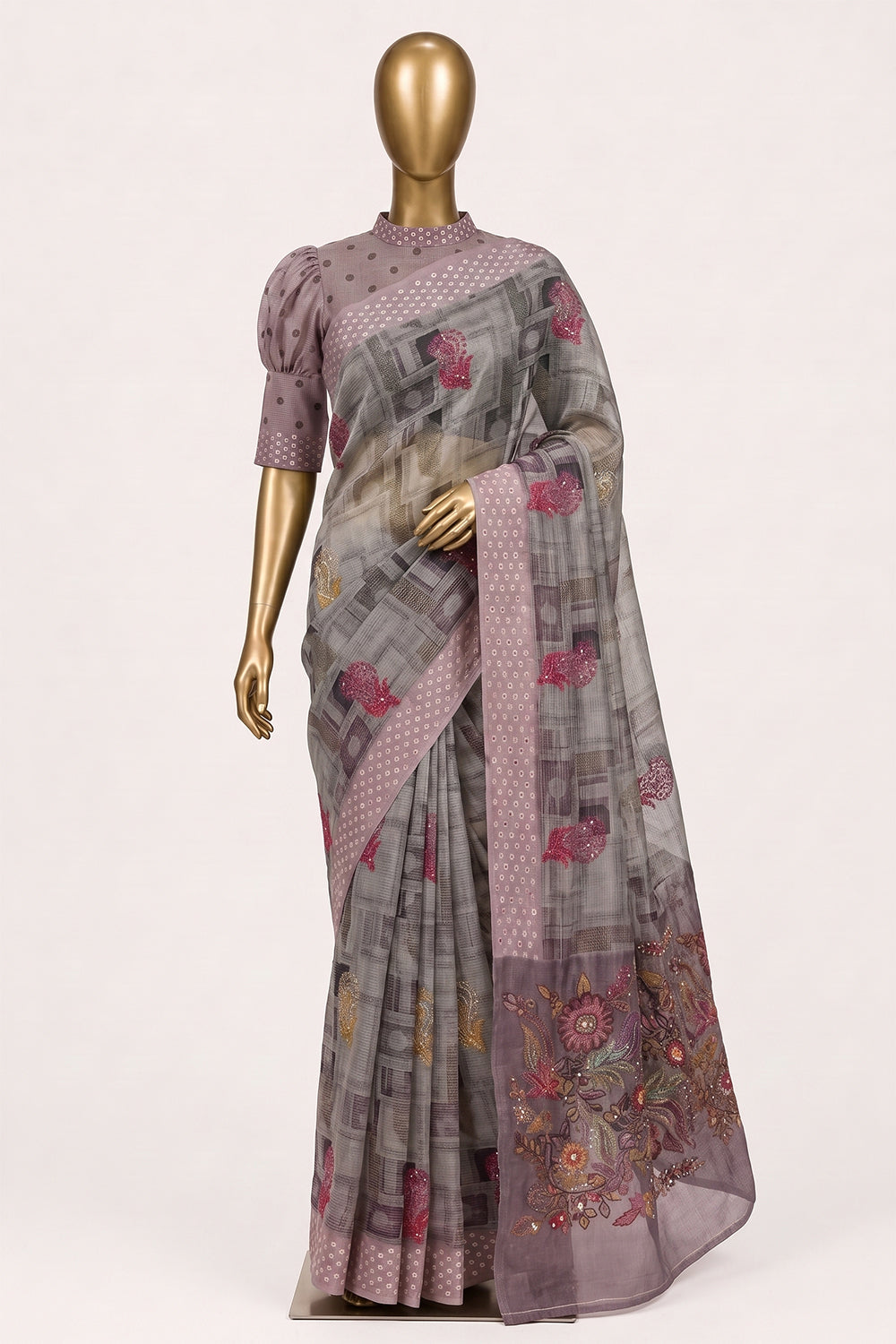 Image of Grey Desi Tussar Silk Saree