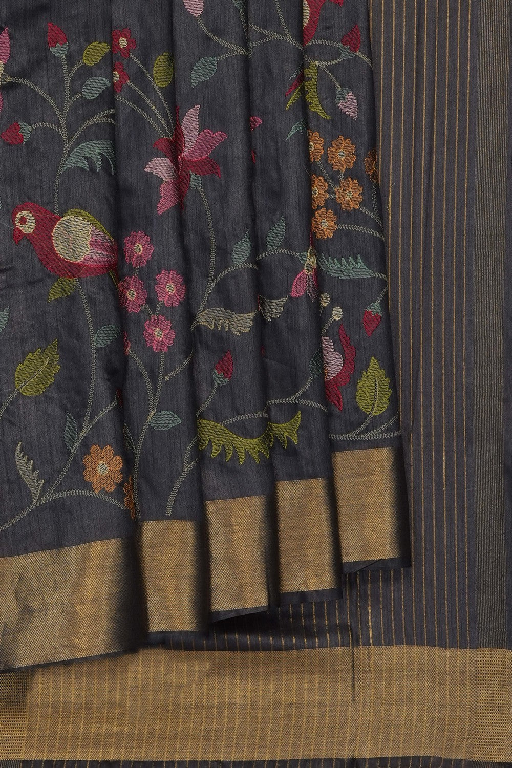 Image of Black Tussar Silk Saree