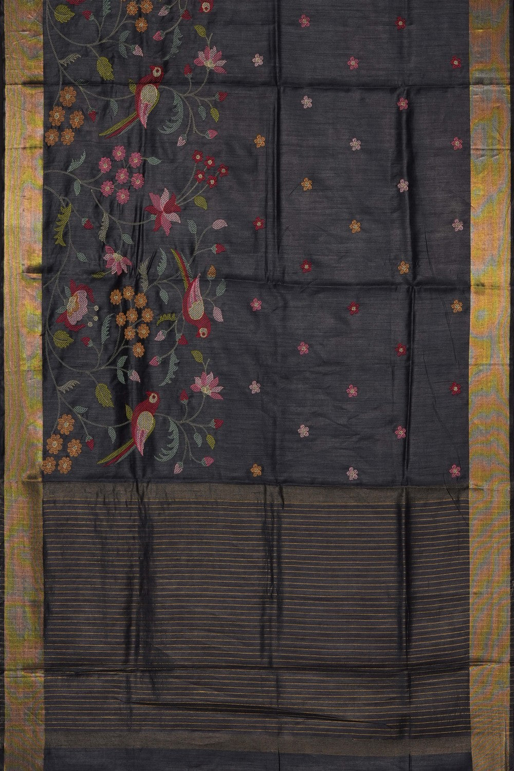 Image of Black Tussar Silk Saree