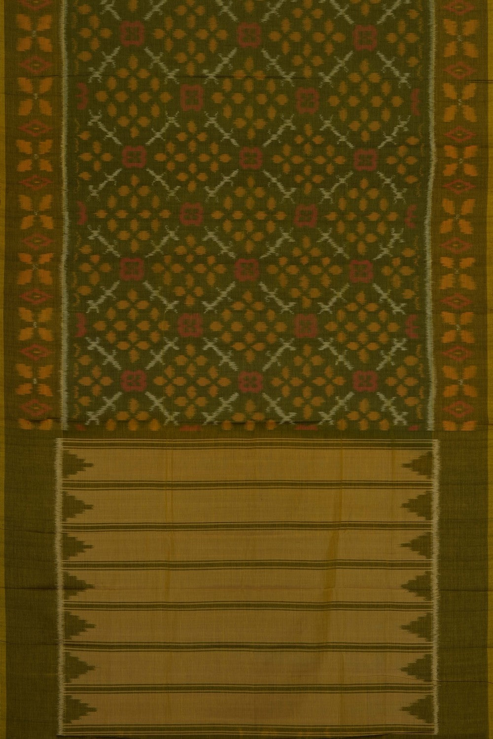 Image of Green Pochampally Ikat Cotton Saree