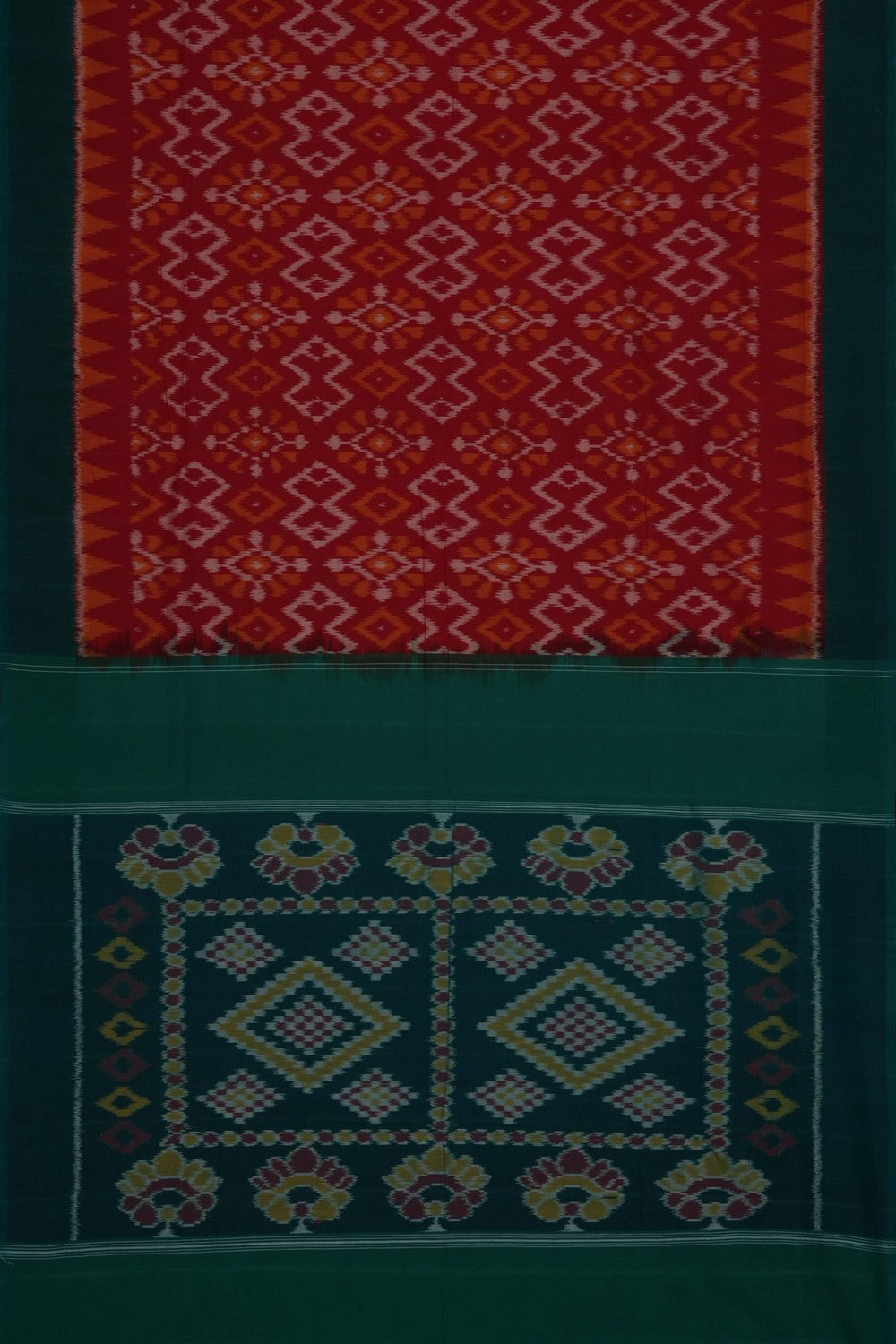 Image of Red Pochampally Ikat Cotton Saree