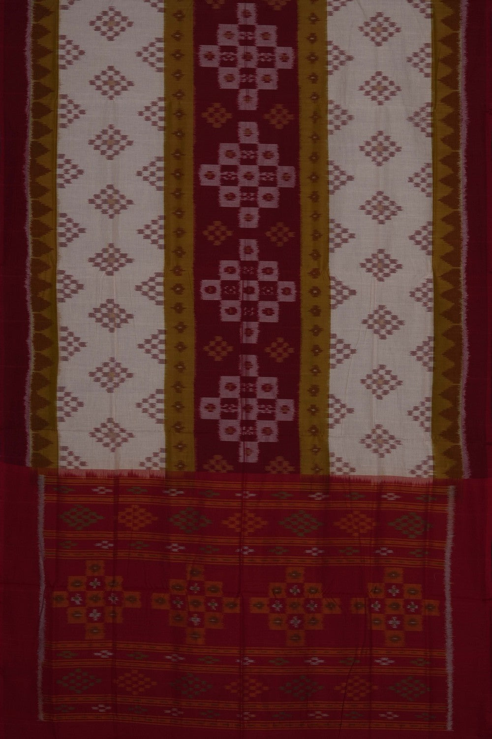 Image of Off-White Pochampally Ikat Cotton Saree