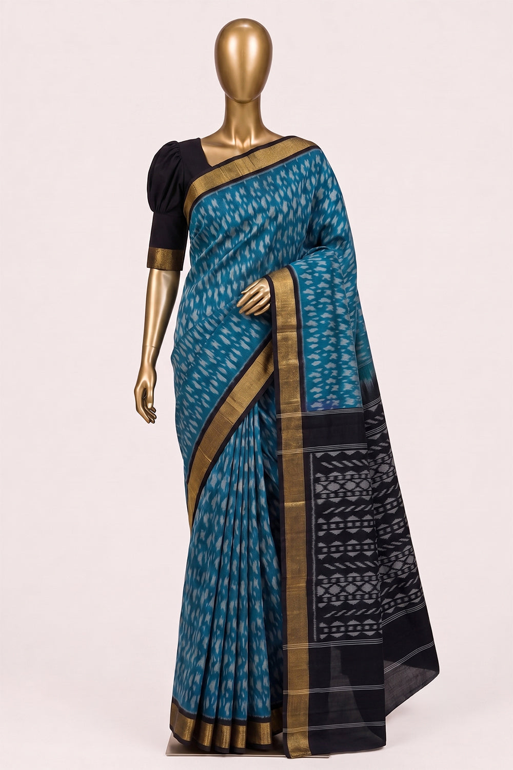 Image of Blue Pochampally Ikat Cotton Saree