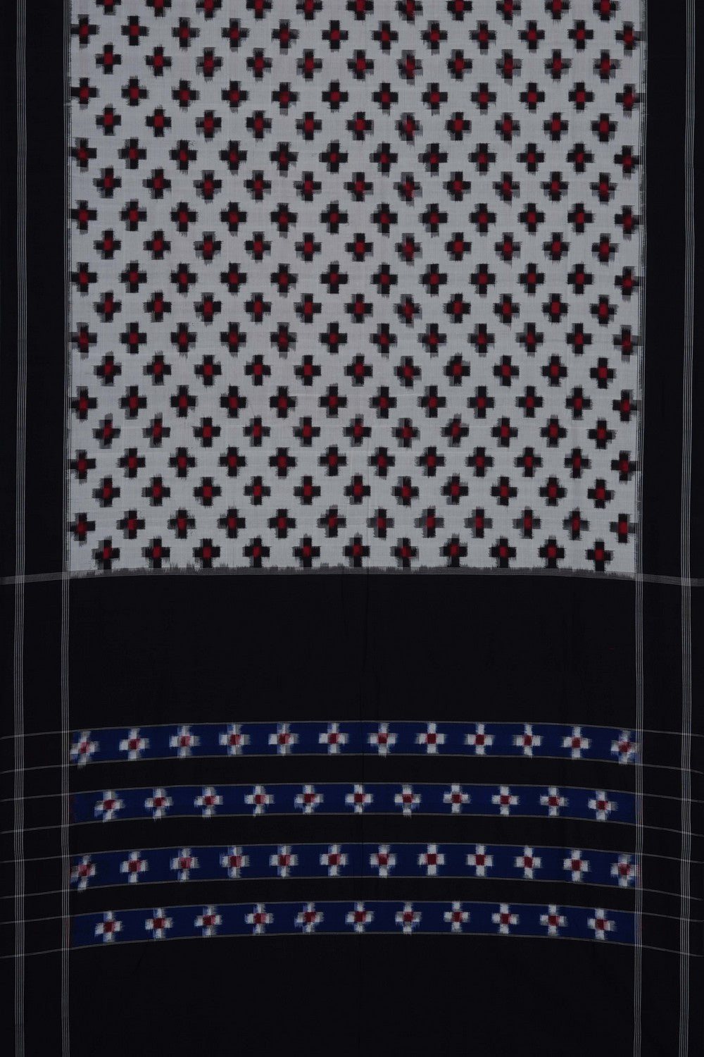 Image of White Pochampally Ikat Cotton Saree