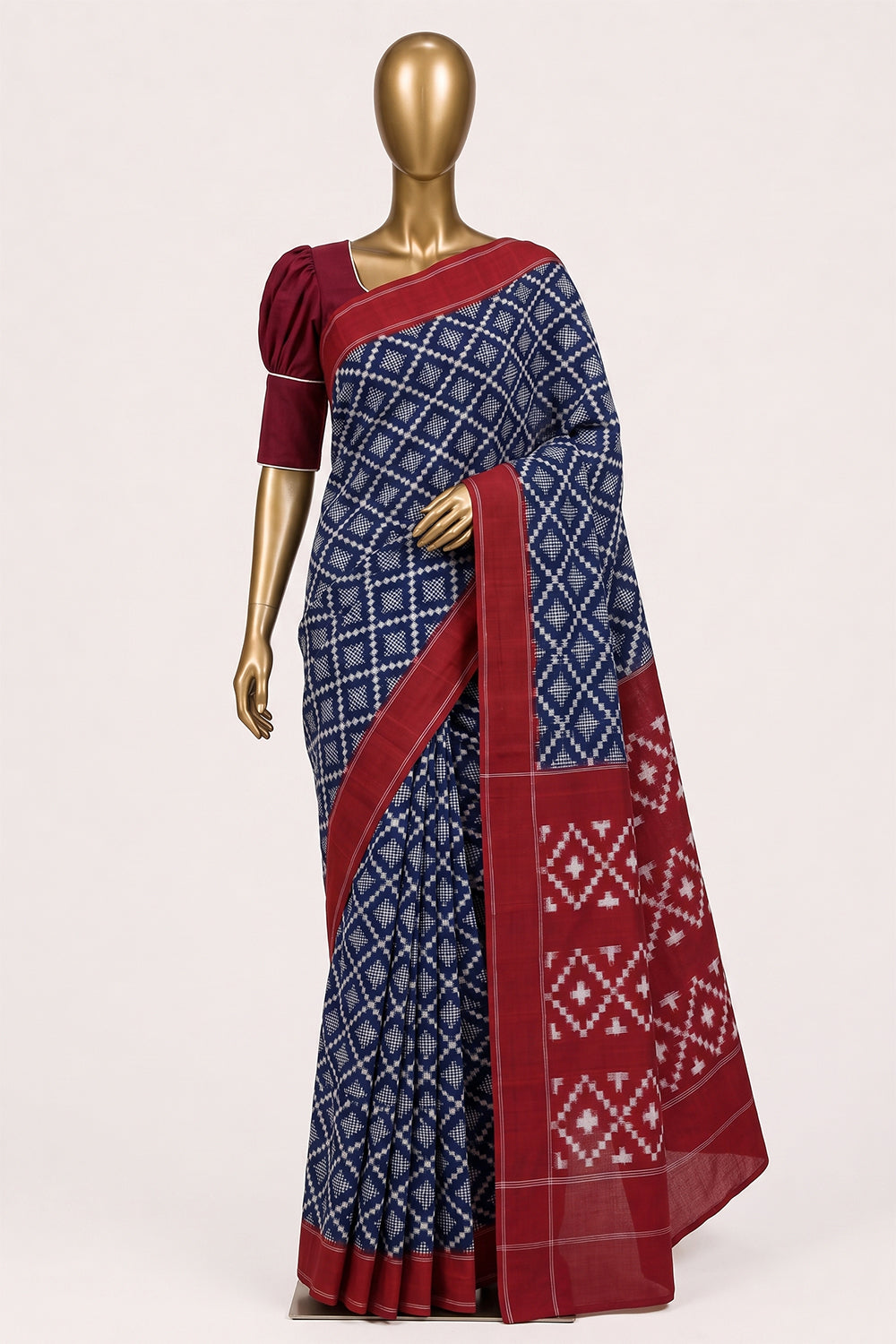 Image of Indigo Blue Pochampally Ikat Cotton Saree