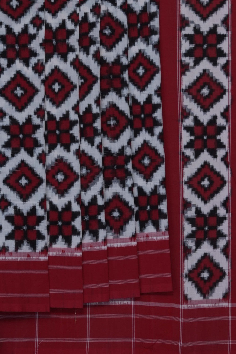 Image of White Pochampally Ikat Cotton Saree