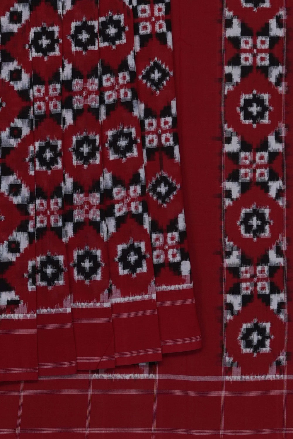 Image of Red Pochampally Ikat Cotton Saree