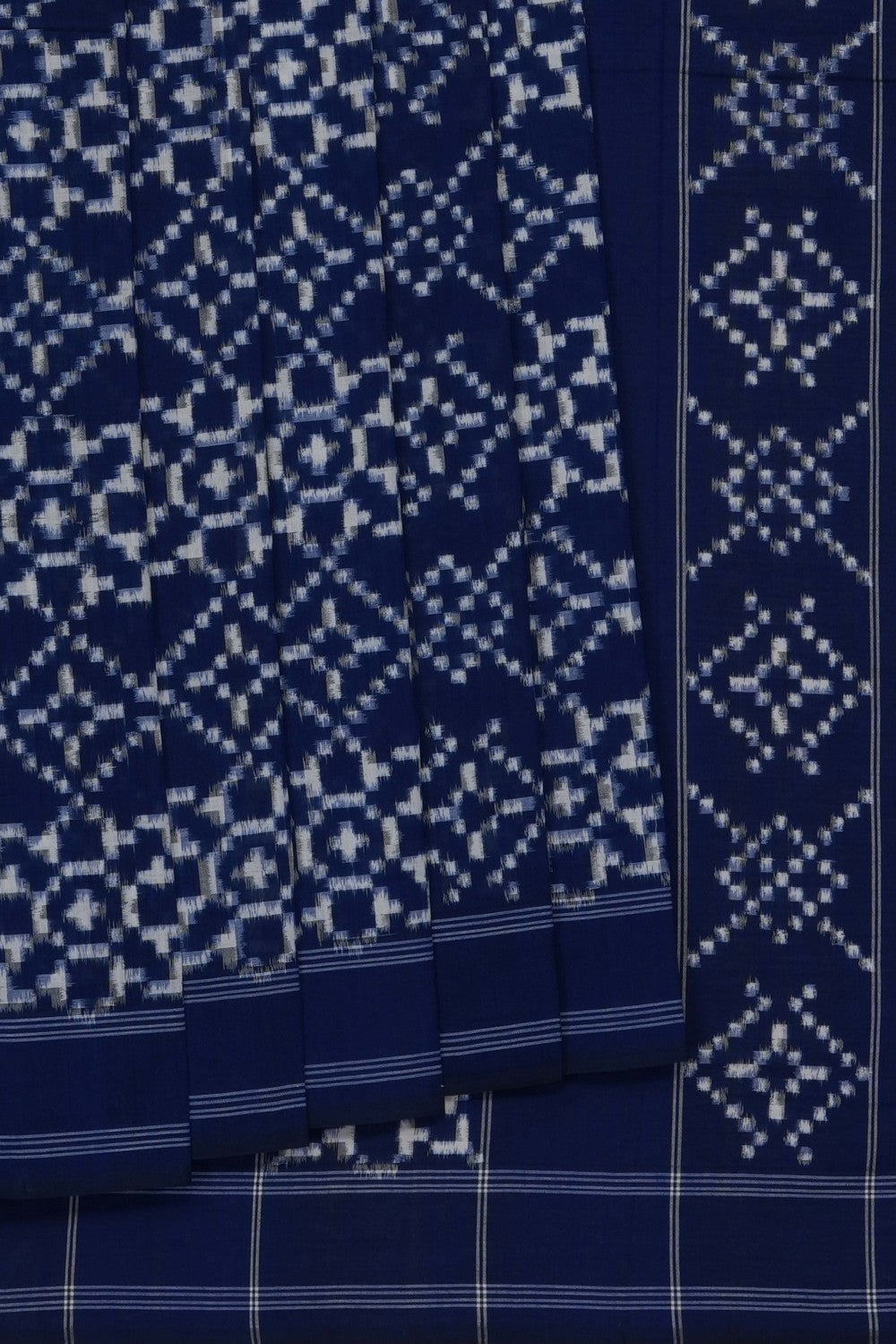 Image of Navy Blue Pochampally Ikat Cotton Saree
