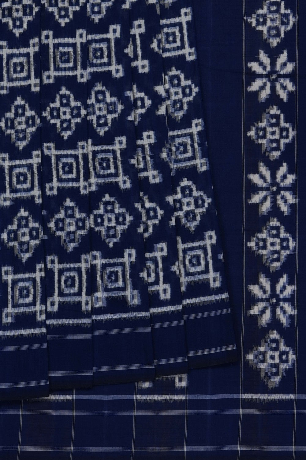 Image of Navy blue Pochampally Ikat Cotton Saree