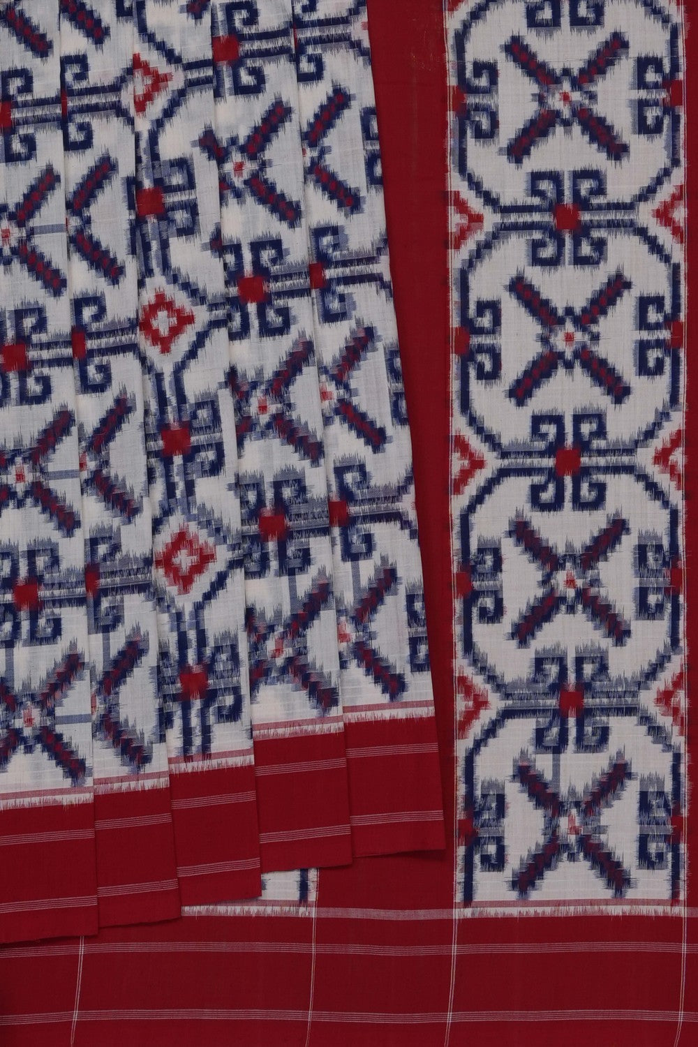 Image of White Pochampally Ikat Cotton Saree