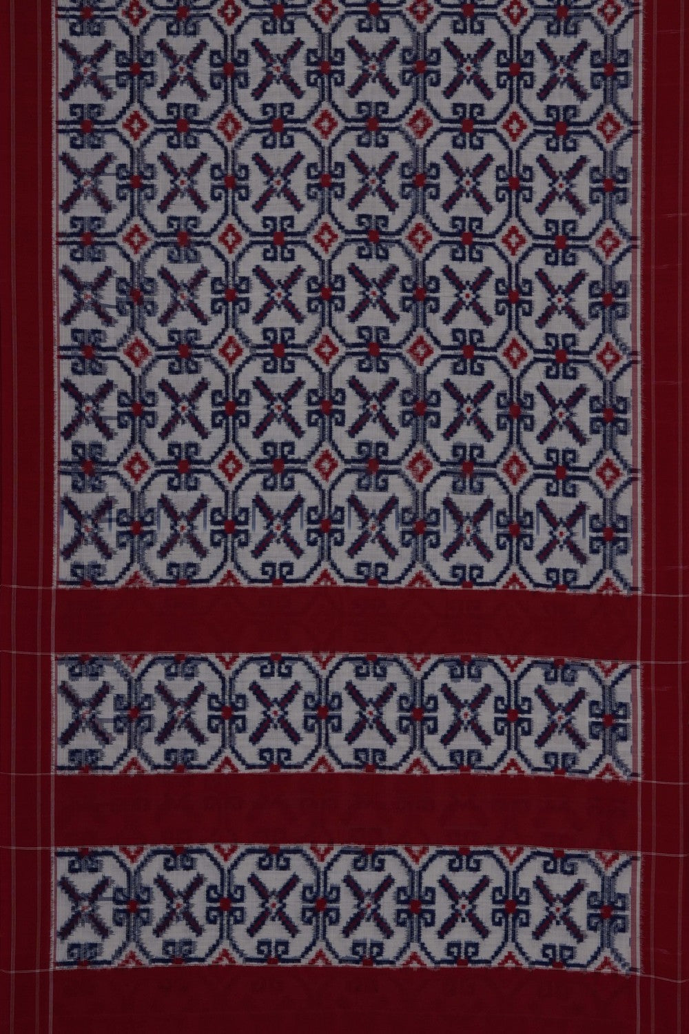Image of White Pochampally Ikat Cotton Saree