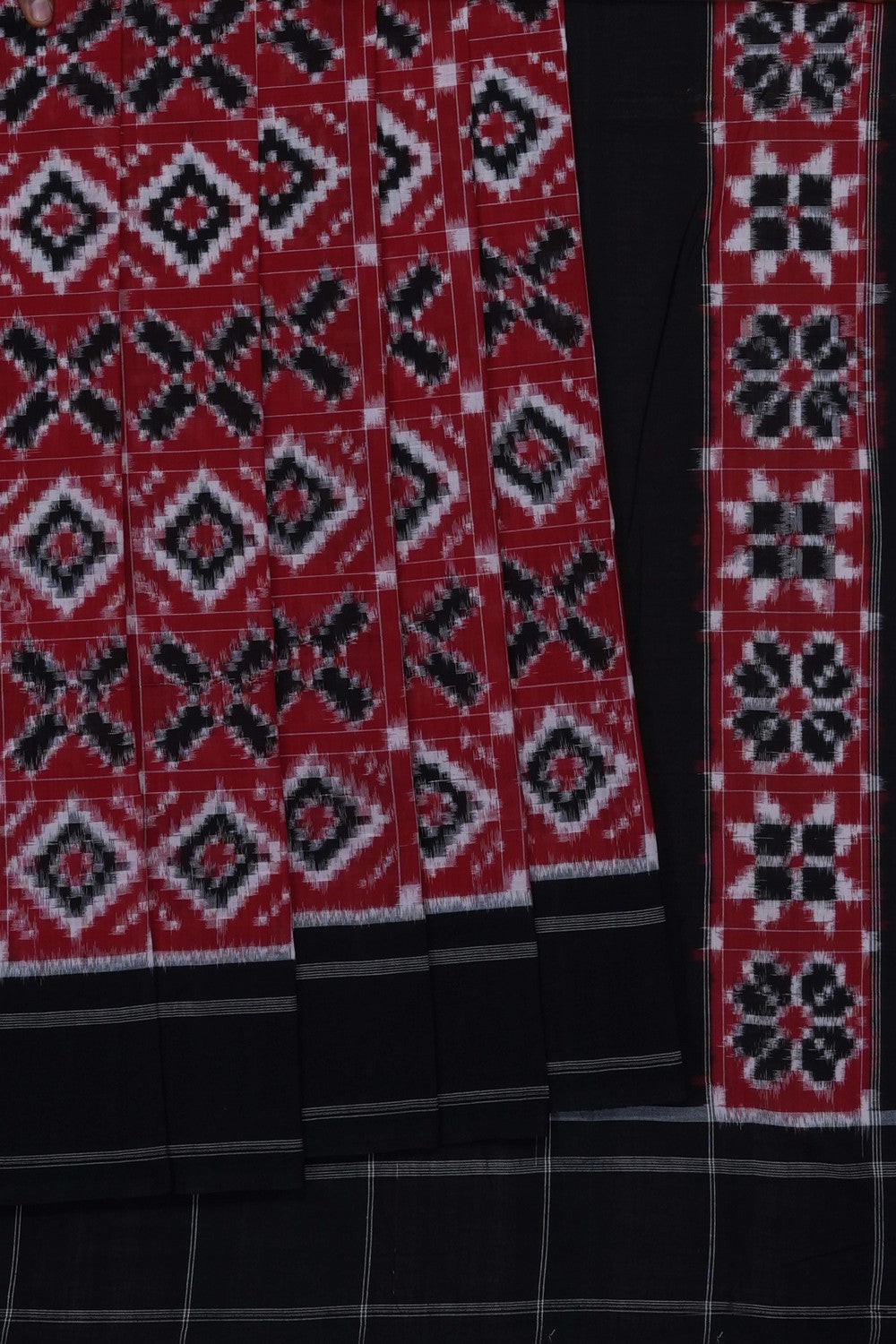 Image of Red Pochampally Ikat Cotton Saree