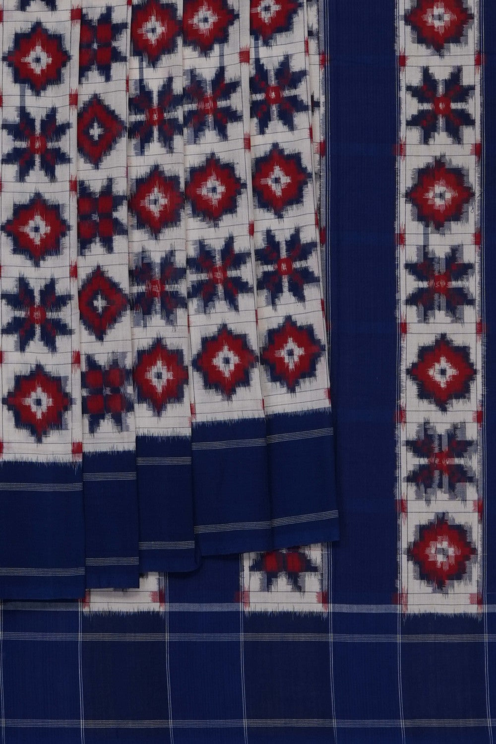 Image of White Pochampally Ikat Cotton Saree