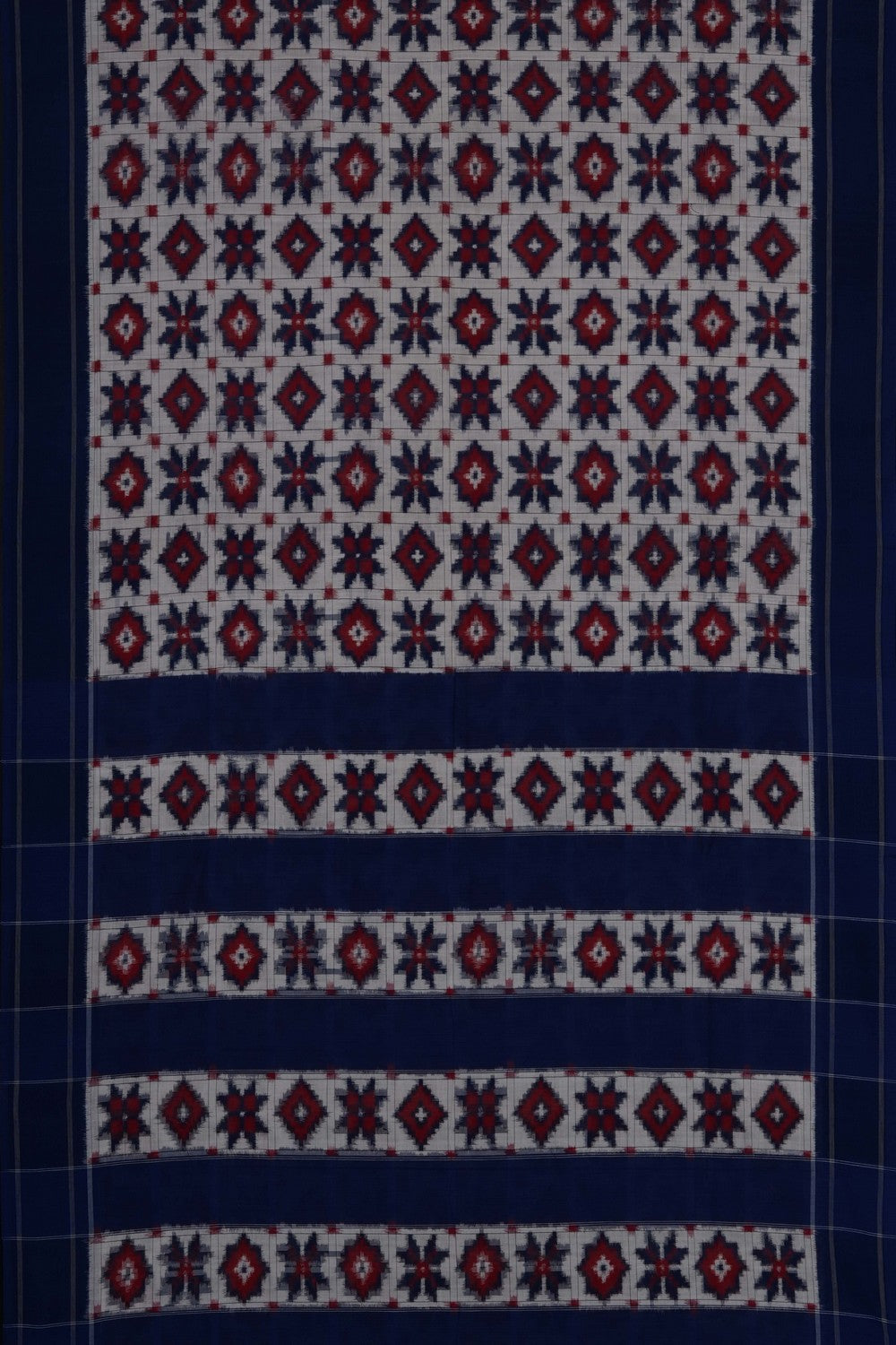 Image of White Pochampally Ikat Cotton Saree