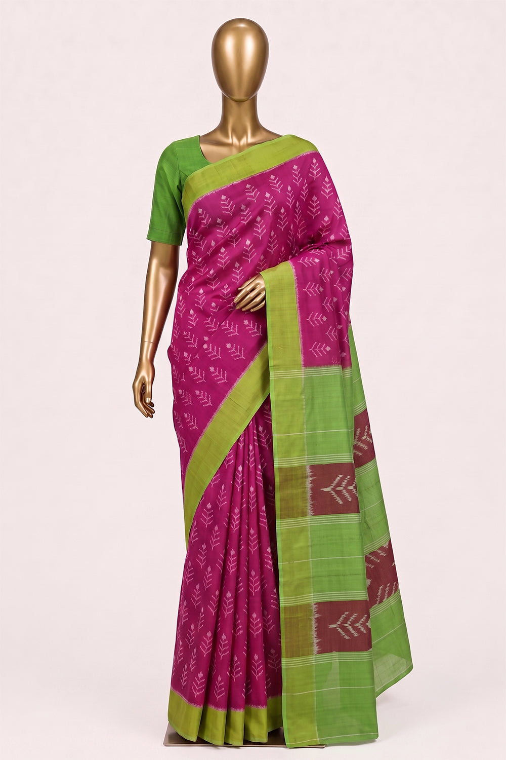 Image of Pink Pochampally Ikat Cotton Saree