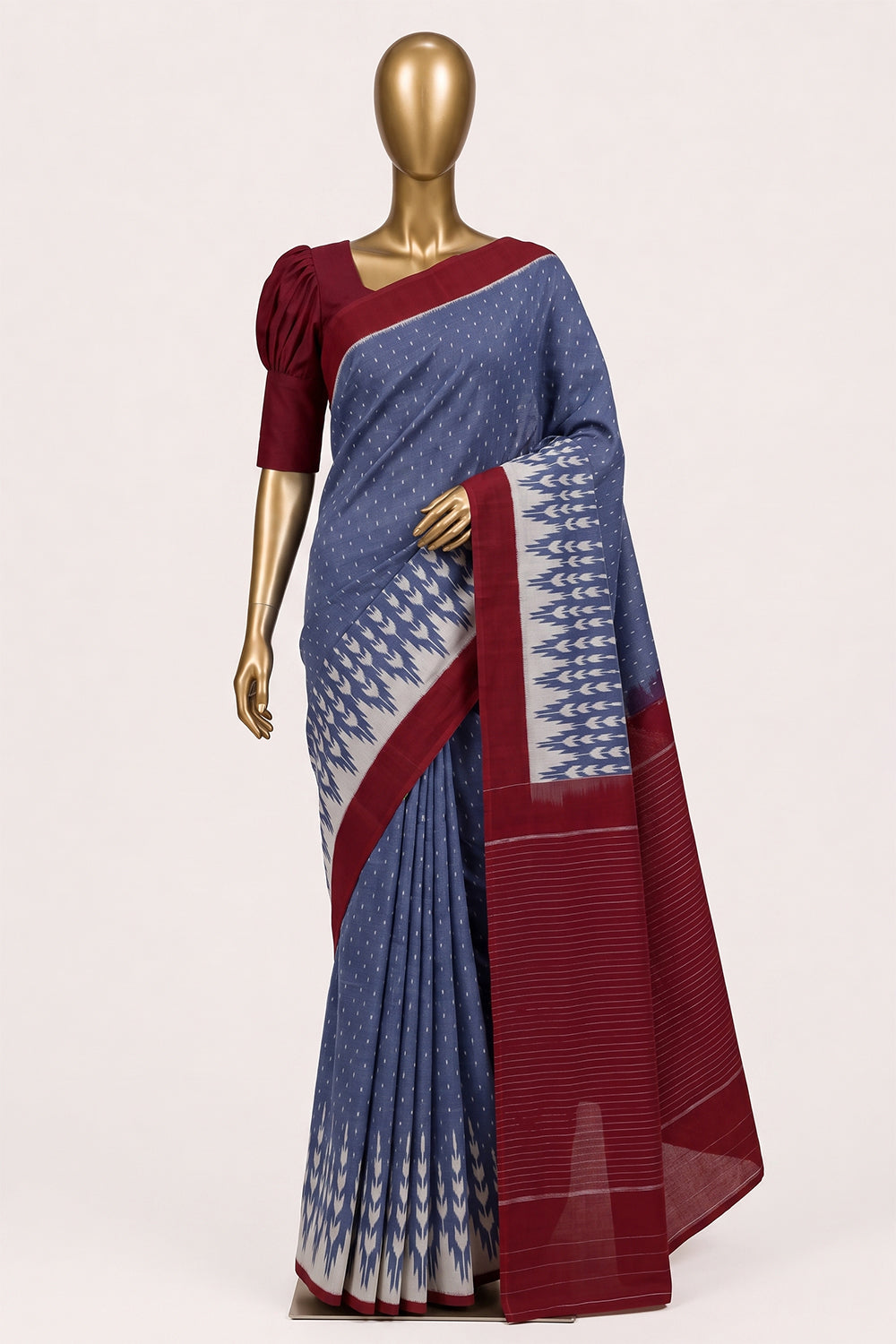 Image of Grey Pochampally Ikat Cotton Saree