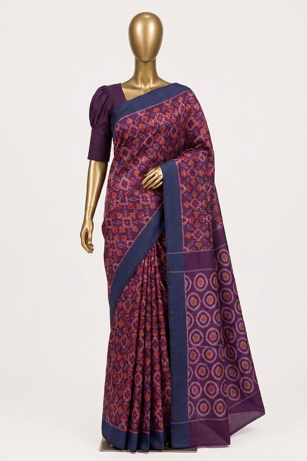 Image of Purple Pochampally Ikat Cotton Saree