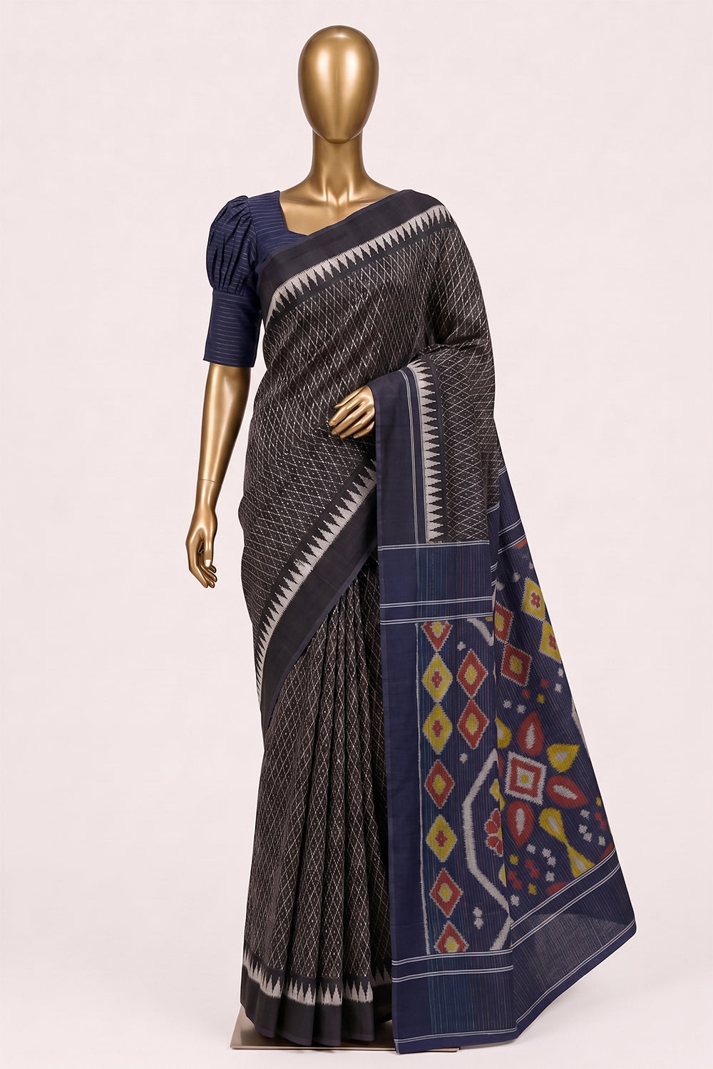 Image of Grey Pochampally Ikat Cotton Saree