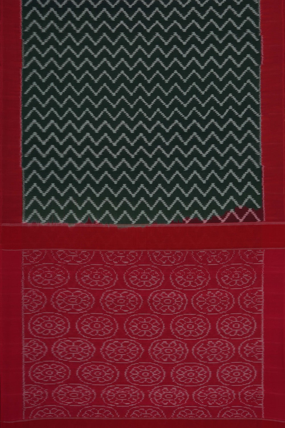 Image of Green Pochampally Ikat Cotton Saree