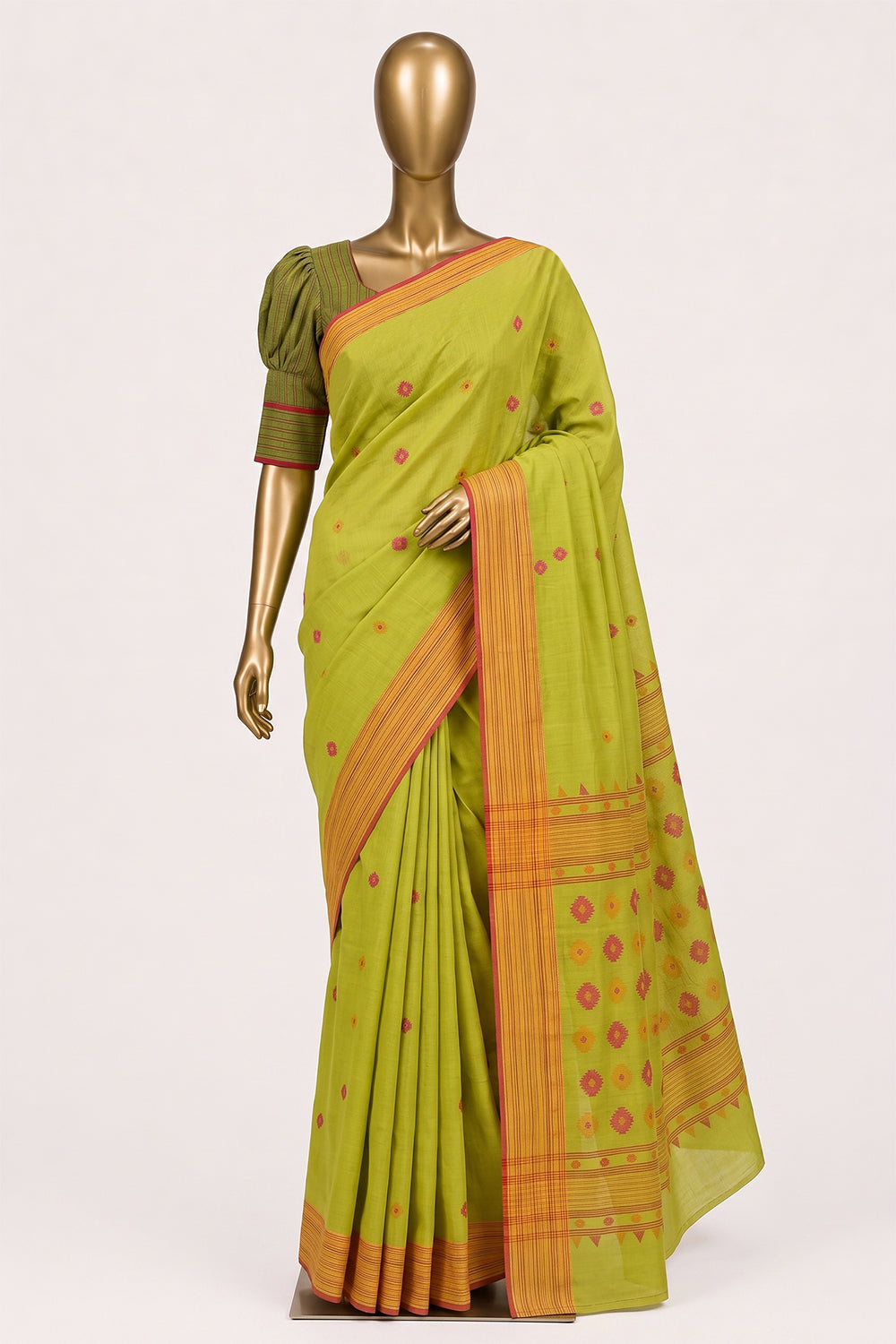 Image of Spring-Green Dhakai Cotton Saree