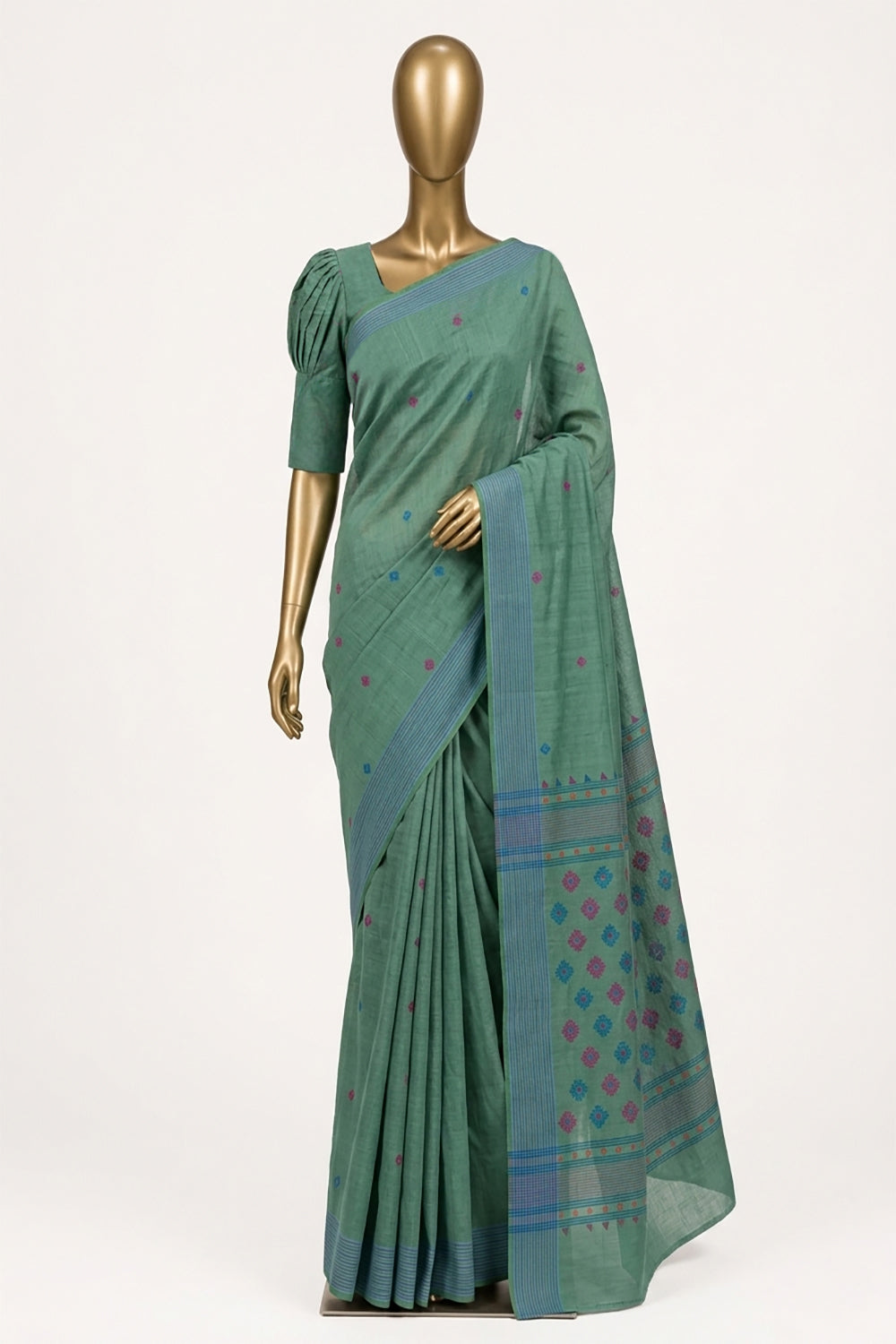 Image of Sea-Green Dhakai Cotton Saree